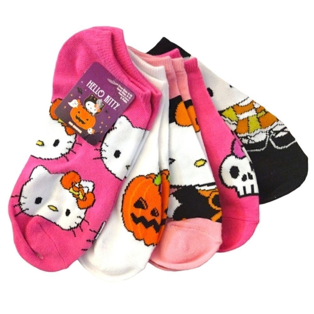 Hello Kitty 5 Pairs Pink Halloween Theme Prints No Show Socks NWT